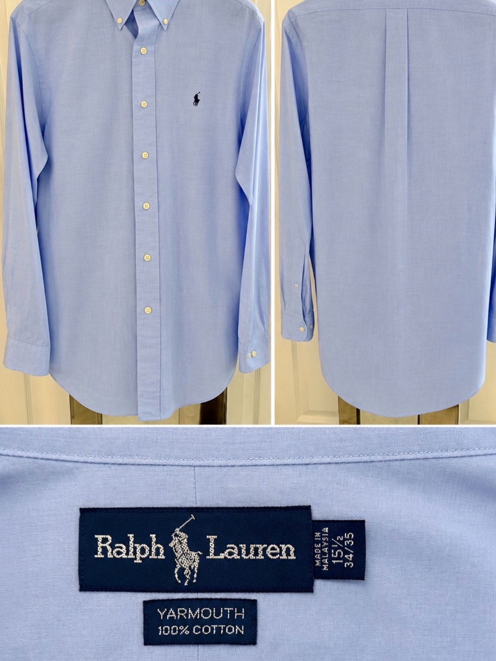 Ralph Lauren Light Blue Oxford Button-Down Shirt with Navy Pony Yarmouth Cotton